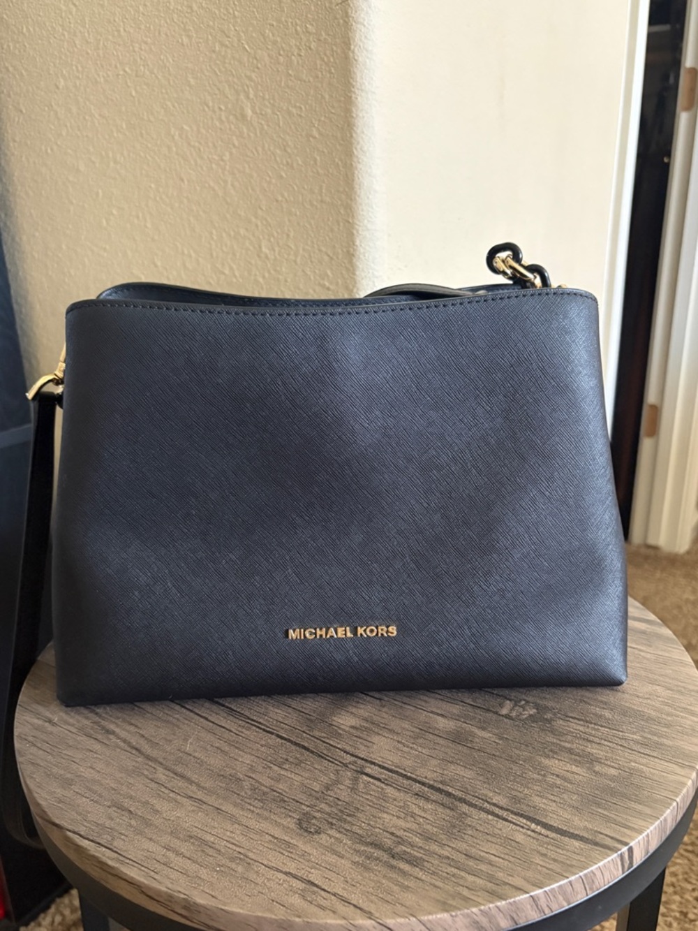 Michael Kors Black Leather Shoulder and Crossbody with Gold Hardware